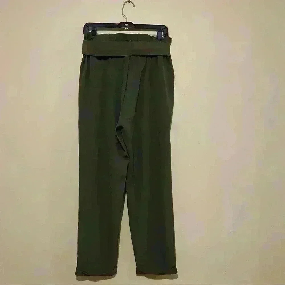 Haute Monde Green High Waisted Pleaded Belt Pants Size L 95 % Polyester - Picture 2 of 9